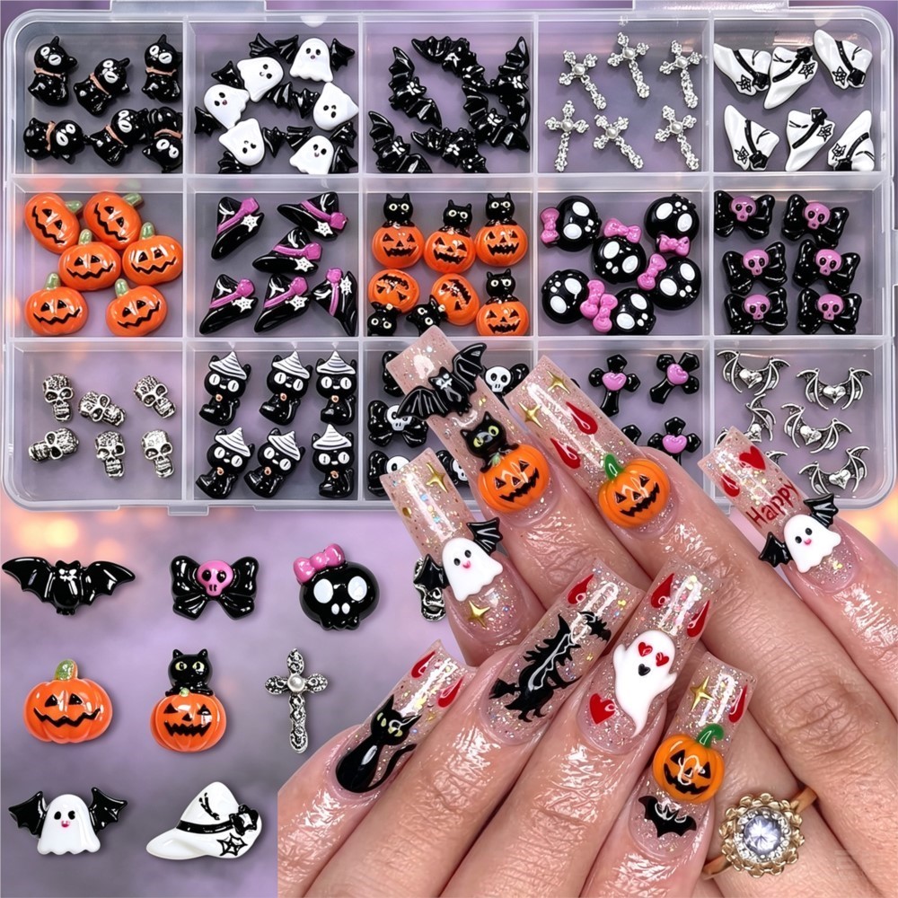 Nail Art Valentines Day - 15grid 3D زينة أظافر هالوين لطيفة