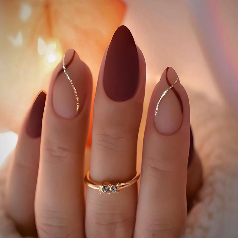 24 قطعة منتصف طول اللوز الذهب  - مراجعة Nail Art Pink وسعره